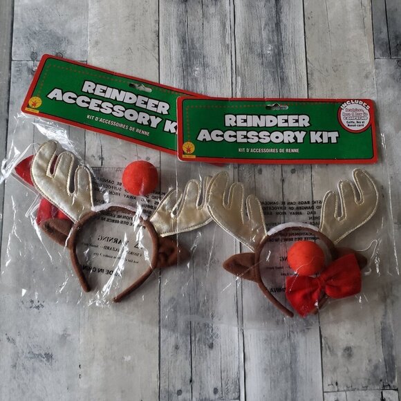 NWT - Reindeer Accessory Kit Headband Antlers , Bow Tie and Red Foam Nose (2) - Picture 1 of 4